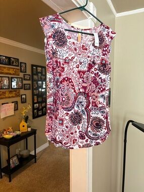 LOFT Burgundy and Pink Paisley Cap-Sleeve Camisole